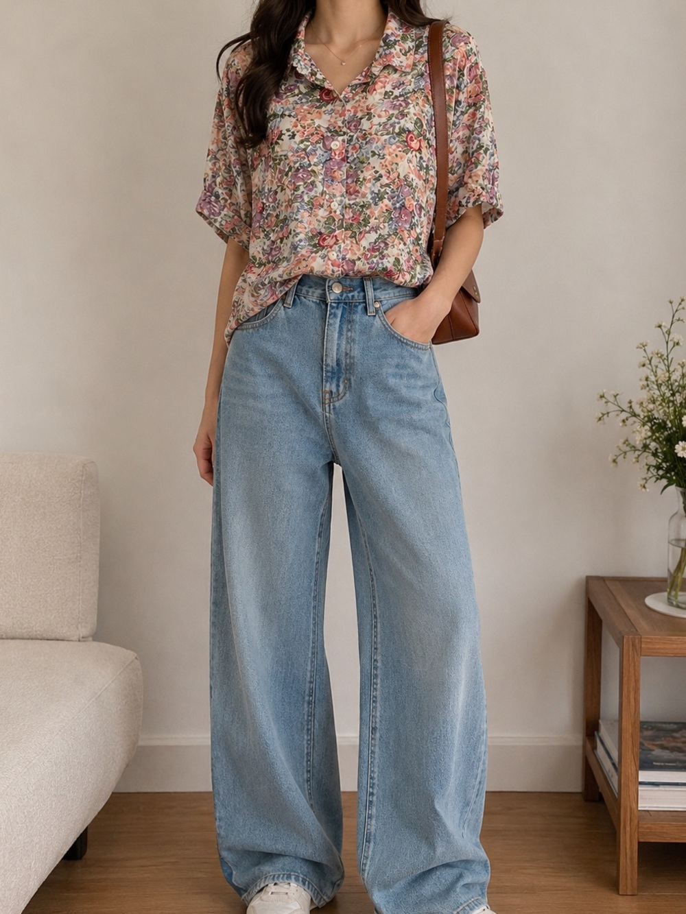 Vintage Floral Button-Front Shirt